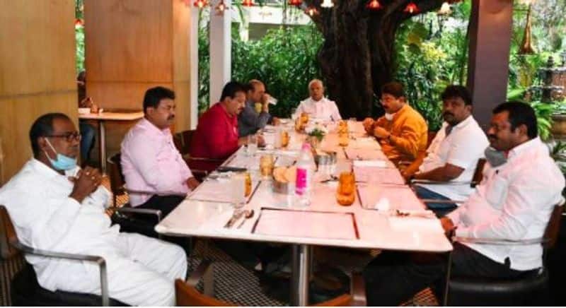 cm bsy lunch meeting with MLA Minister at taj west end hotel