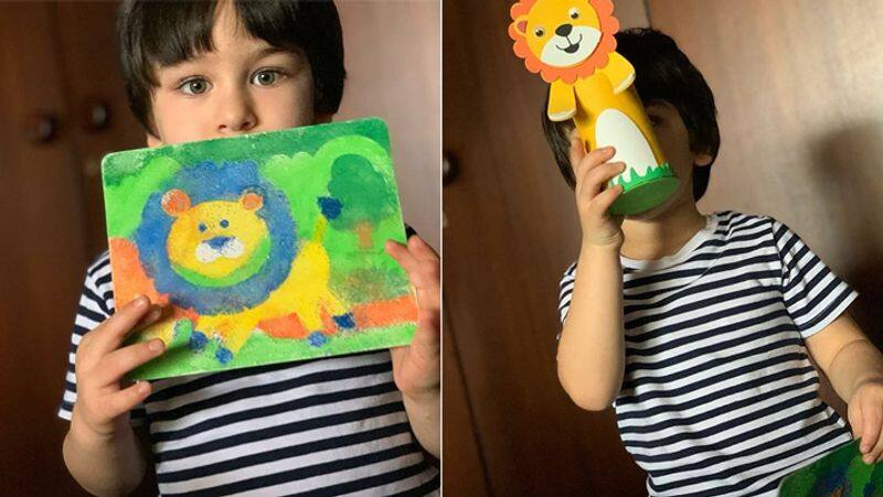 Bollywood kareena kapoor shares Taimur with lion painting picture