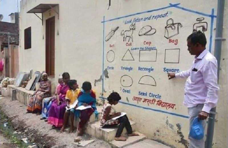 School In Maharashtra Painted Village Walls With Curriculum For Students