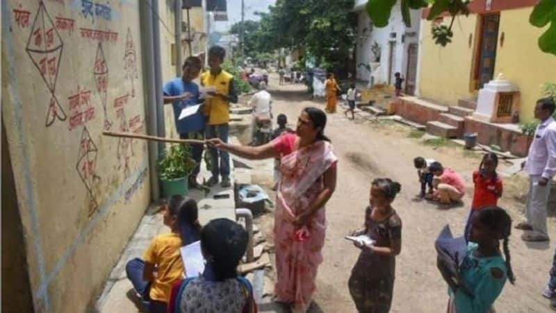 School In Maharashtra Painted Village Walls With Curriculum For Students