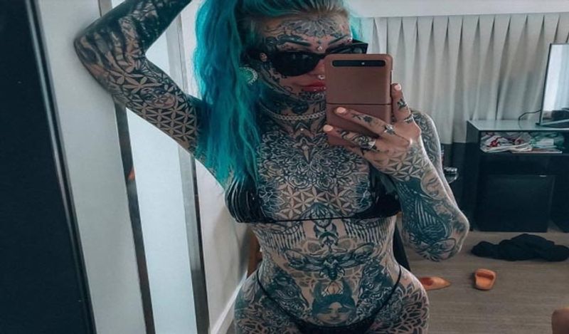 Tattoo model Amber Luke shows off new piercings after covering 98 Percent of her body with ink BSS