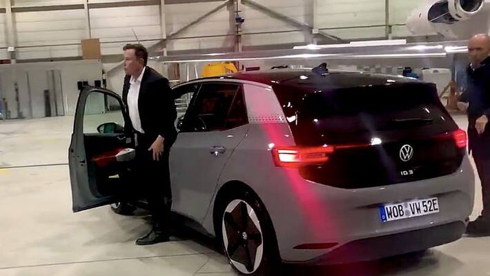 Elon Musk test drive Volkswagen electric car in Germany Elon Musk test drive Volkswagen electric car in Germany