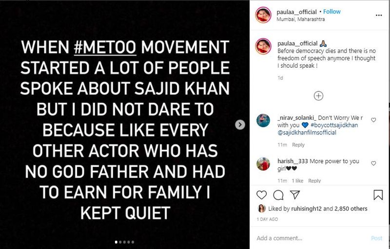 Sajid Khan told me to strip in front of him, alleges model Paula in new 'me too' post