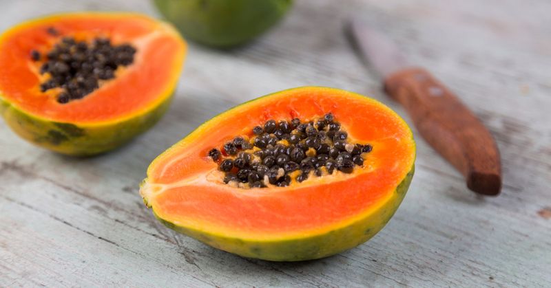 The Vitamin C content in papayas helps to fight free radical damage, lightens dark marks, and supports the production of collagen and elastin. It’s even beneficial for the hair, as the enzymes can break down the dead cell build-up on the scalp to leave it healthier.