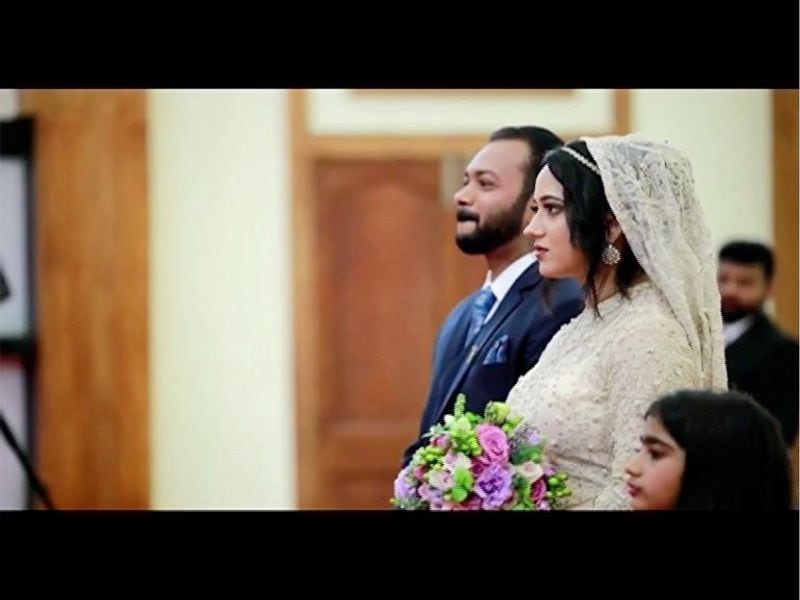 pictures of Miya in wedding dress wearing a mask photos