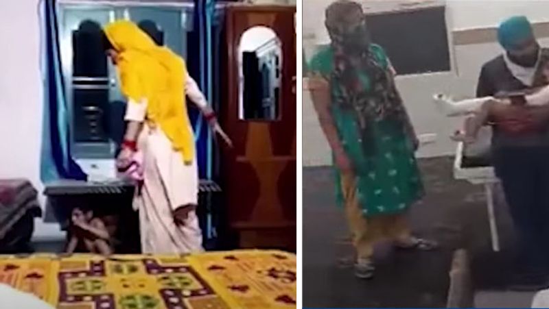 तस्वीर में साफ देखा जा सकता है कि बच्चा कैसे डरा-सहमा बैठा है और मां उसे मार रही है। बच्चे की हालत ऐसी हो गई है।