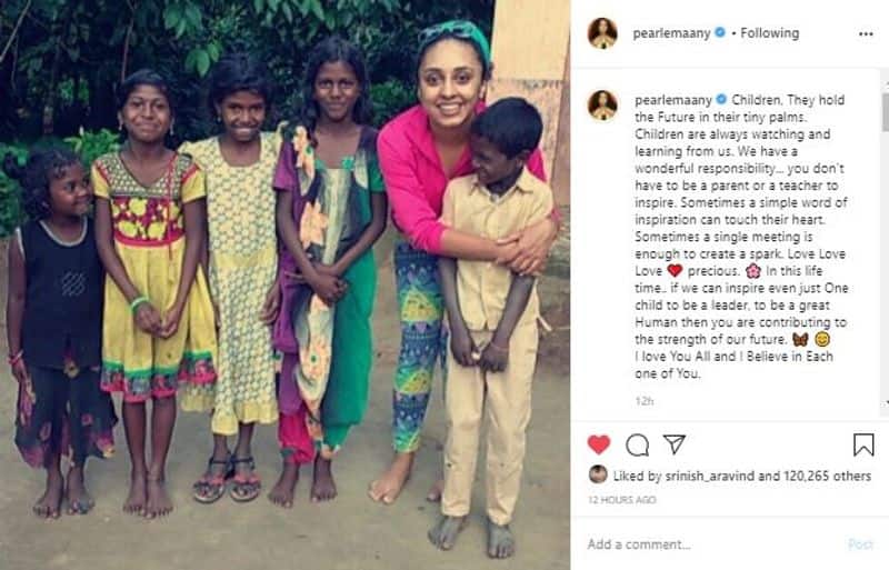 malayalam anchor pearle maany shared a photo with childrens and shared a inspirational note on instagram