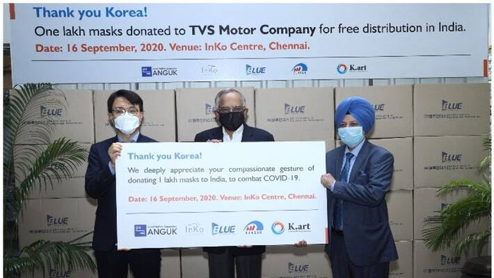 South Korea donates One lakh masks to TVS Motor Company for free distribution South Korea donates One lakh masks to TVS Motor Company for free distribution