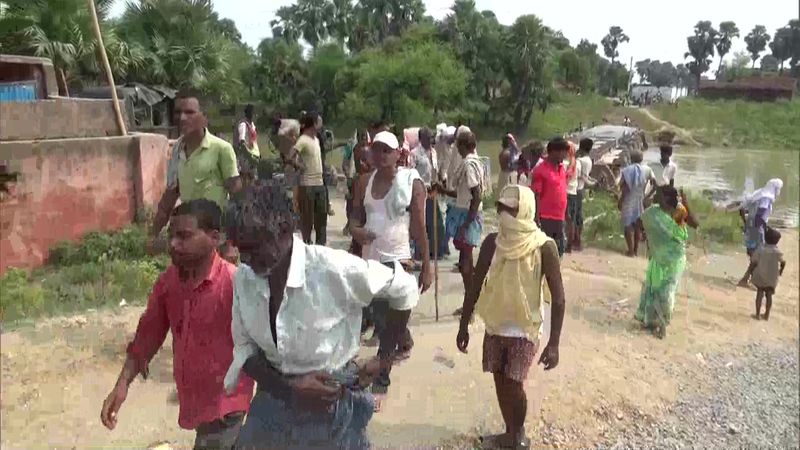government bridge was washed away by the first rain and another place the villagers built their own bridge in bihar