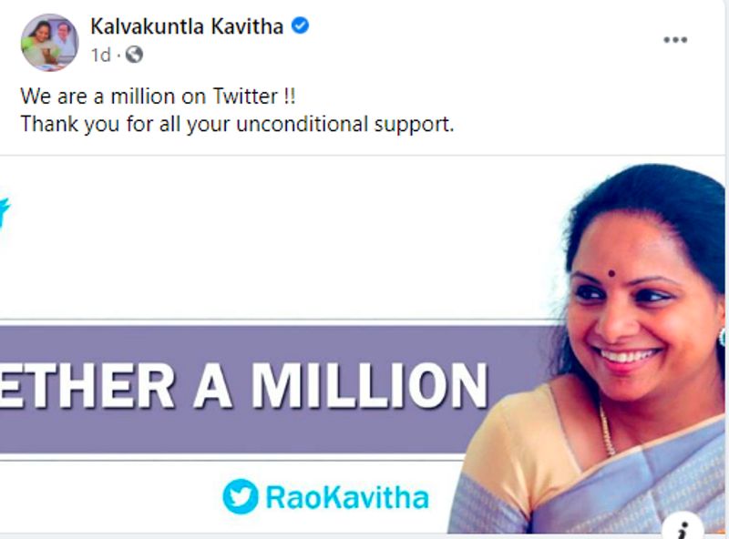 KCRs daughter Kalvakuntla Kavitha clocks a million followers on Twitter dpl