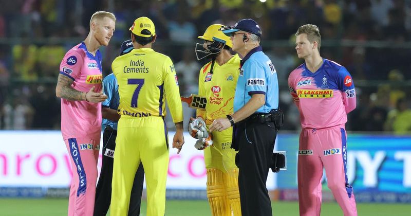 ipl 2020 rr vs csk umpires recall tom curran Dhoni loses cool Controversy