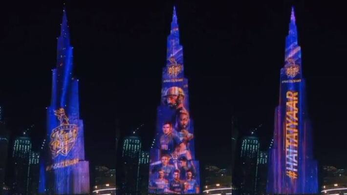 Burj Khalifa lights up in KKR colours before the first match of IPL 2020 spb Burj Khalifa lights up in KKR colours before the first match of IPL 2020 spb