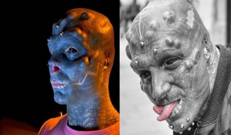 Man transforms himself into black alien by having nose Removed splitting his tongue pod