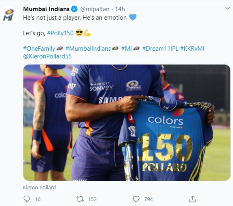 IPL 2020 Kieron Pollard first player to reach 150 game for Mumbai Indians