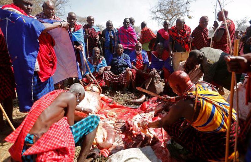 maasai gathering for ceremony in kenya