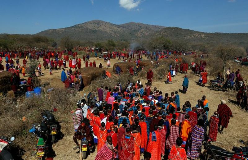 maasai gathering for ceremony in kenya