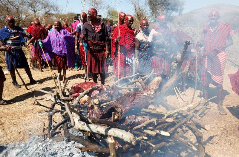maasai gathering for ceremony in kenya
