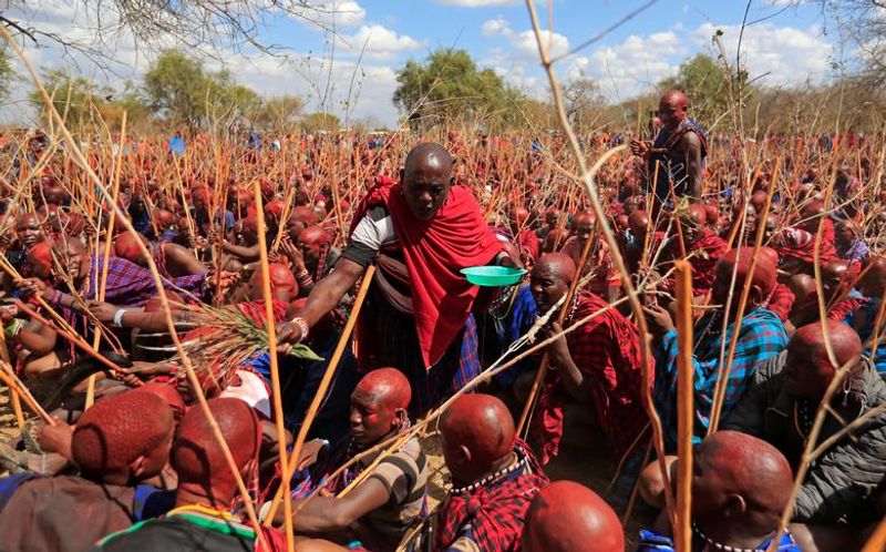 maasai gathering for ceremony in kenya