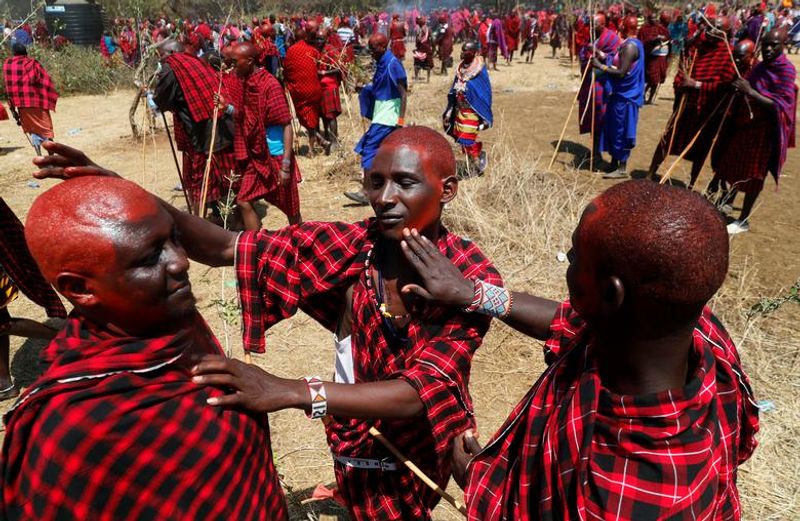 maasai gathering for ceremony in kenya