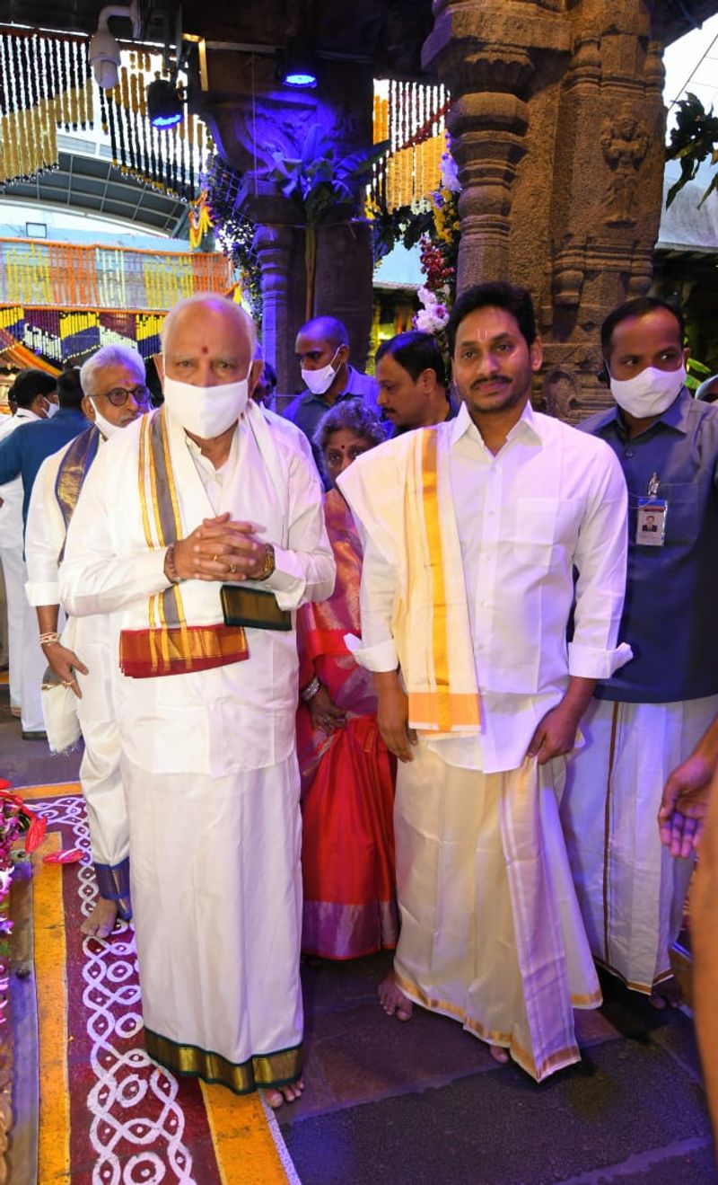 AP CM Jagan along with Karnataka CM Yadiyurappa at Tirumala