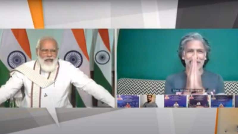 PM Narendra Modi to Milind Soman at Fit India Dialogue Surprised to see your mother do push ups at 81 watched video 5 times BSS