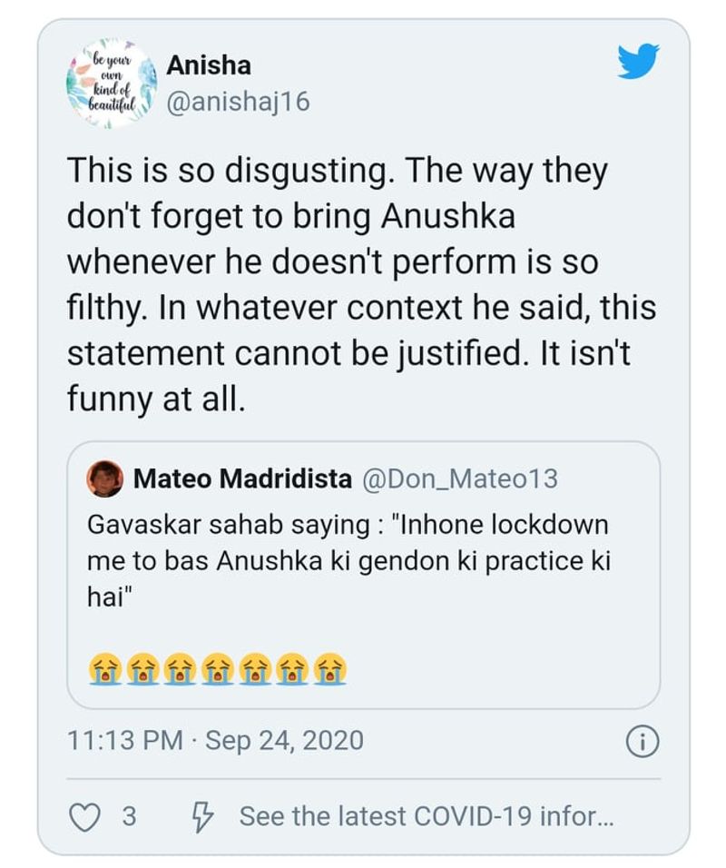 Fans Slam Sunil Gavaskar As He Causes Storm With Comment For Kohli and Anushka