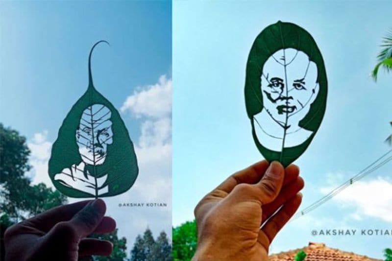 BSY Gifts Rs 1 lakh To Dakshina Kannada district Leaf painting artist For drawing His Photo rbj