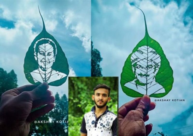 BSY Gifts Rs 1 lakh To Dakshina Kannada district Leaf painting artist For drawing His Photo rbj