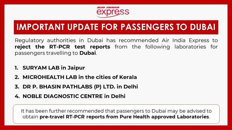Air india express issues important advisory for passengers to dubai on covid pcr tests