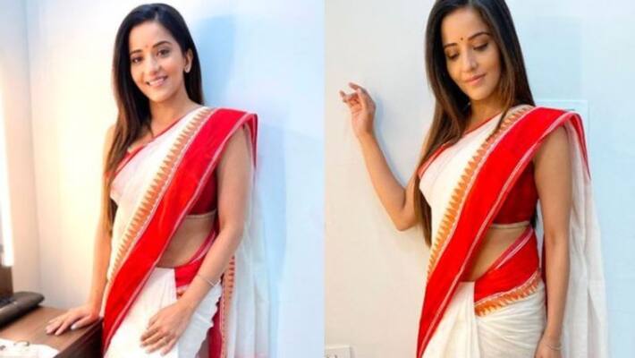 Monalisa dons her Bong beauty look in red and white saree ADB Monalisa dons her Bong beauty look in red and white saree ADB