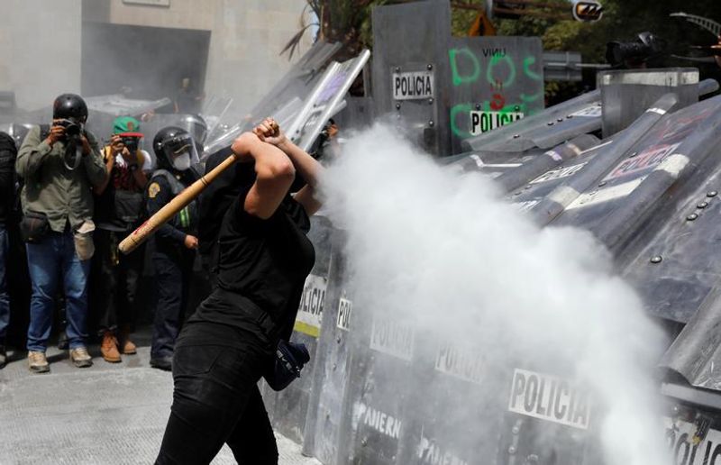 abortion rights women clash with police in mexico