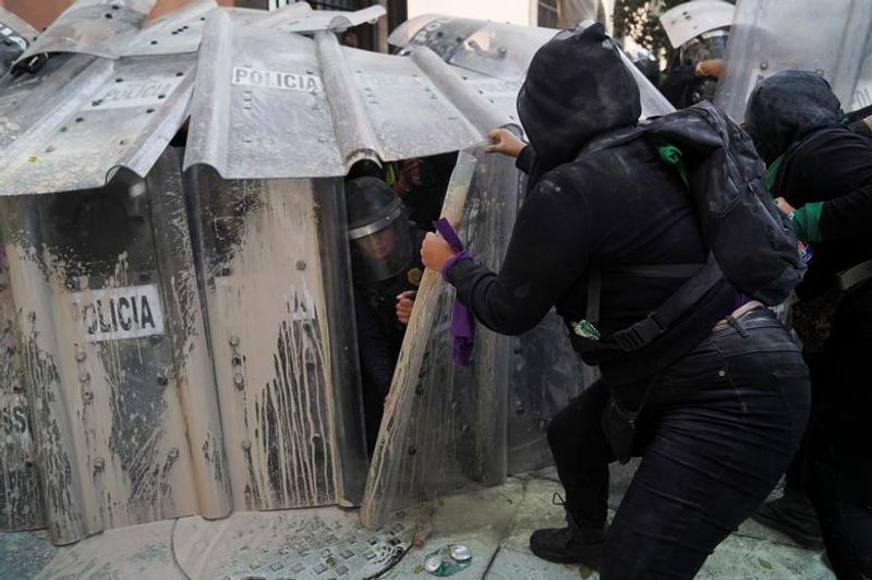 abortion rights women clash with police in mexico