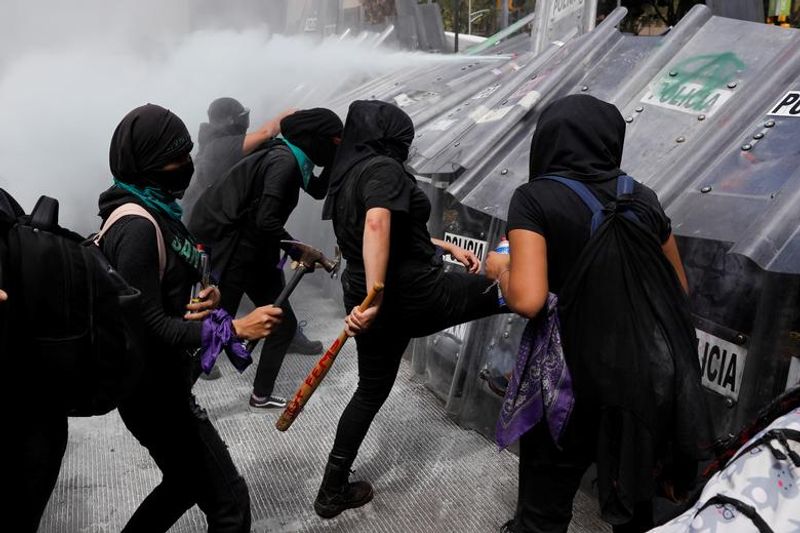 abortion rights women clash with police in mexico