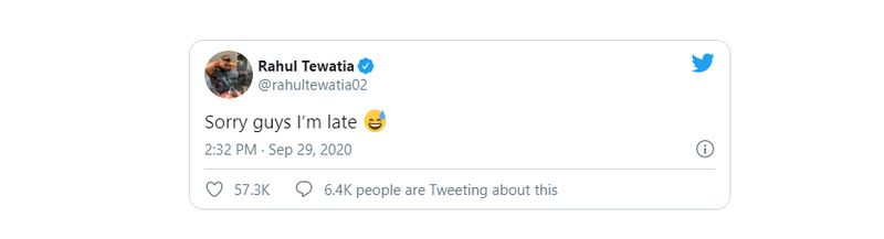 IPL2020 Rajasthan Royals hero Rahul Tewatia's latest tweet goes viral