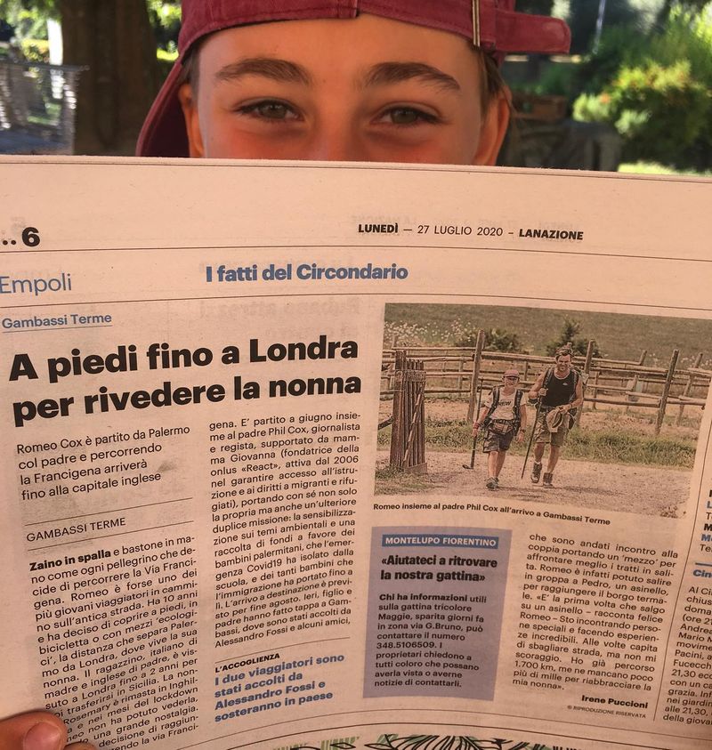 From Italy to England 11 year old boy and his father walked 2735 km to see his grandmother