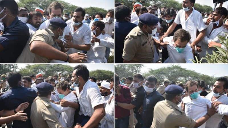 Police brutal attack on Rahul Gandhi ... Excitement as he was pushed down