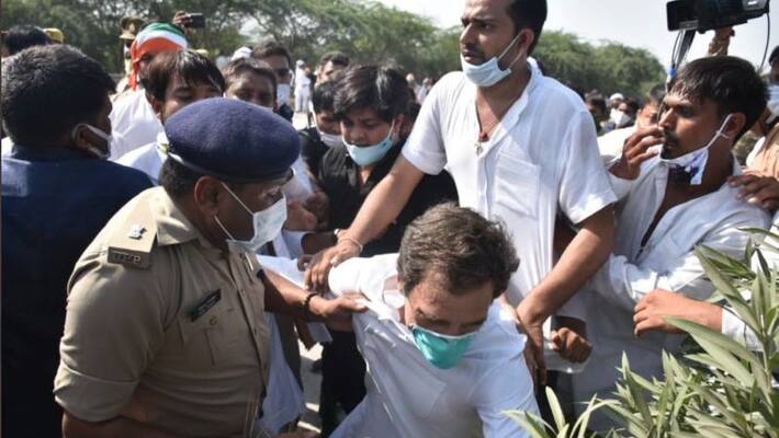 hathras rape case Rahul Gandhi detained stopped from marching towards victim village pod hathras rape case Rahul Gandhi detained stopped from marching towards victim village pod