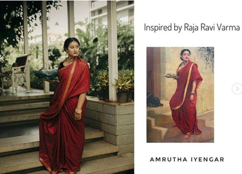 Ravivarma art recreated by Kannada actress amrutha kavya ishani ponamma vcs