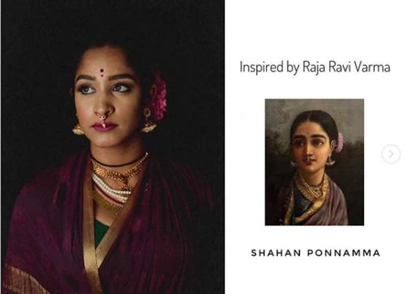 Ravivarma art recreated by Kannada actress amrutha kavya ishani ponamma vcs