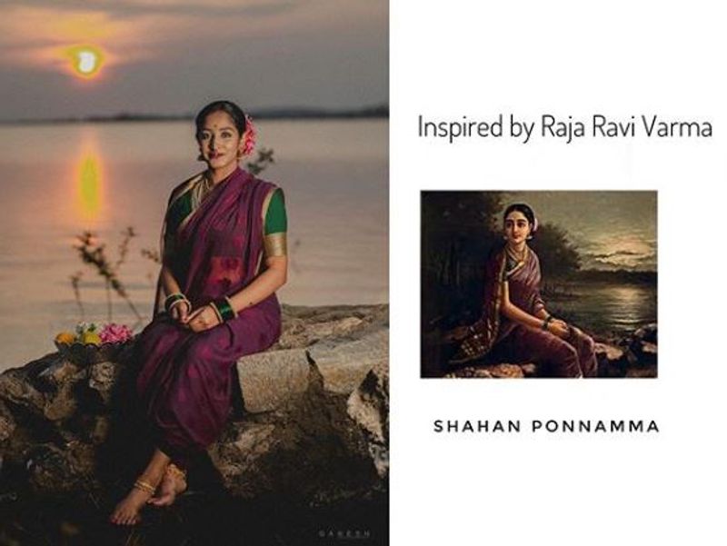 Ravivarma art recreated by Kannada actress amrutha kavya ishani ponamma vcs