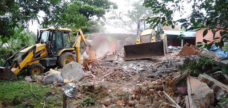 Illegal Resort Demolition in Virupapur Gadde in Gangavati in Koppal Districtgrg