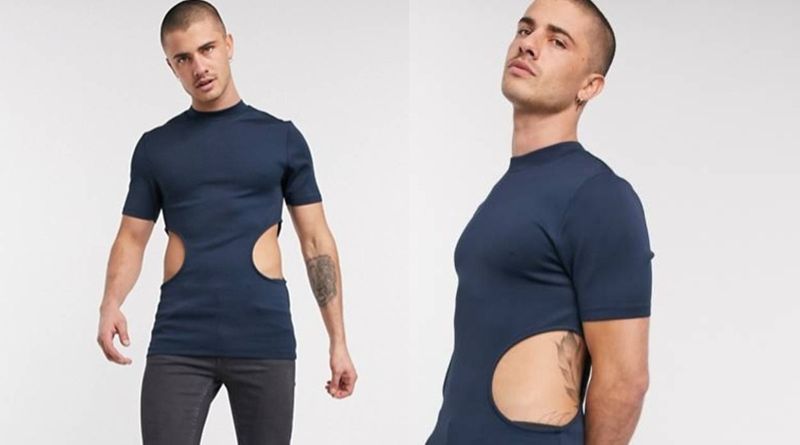A brand is selling mens tee with holes on the sides; asking to be tickled say netizens dpl