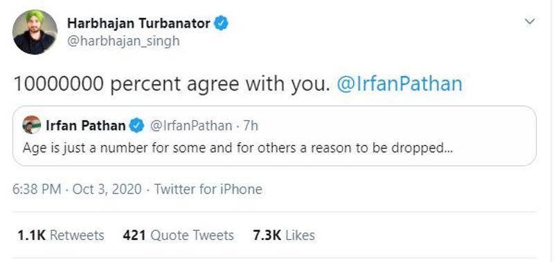 ipl 2020 Harbhajan Singh agrees with Irfan Pathan on his tweet on dhoni