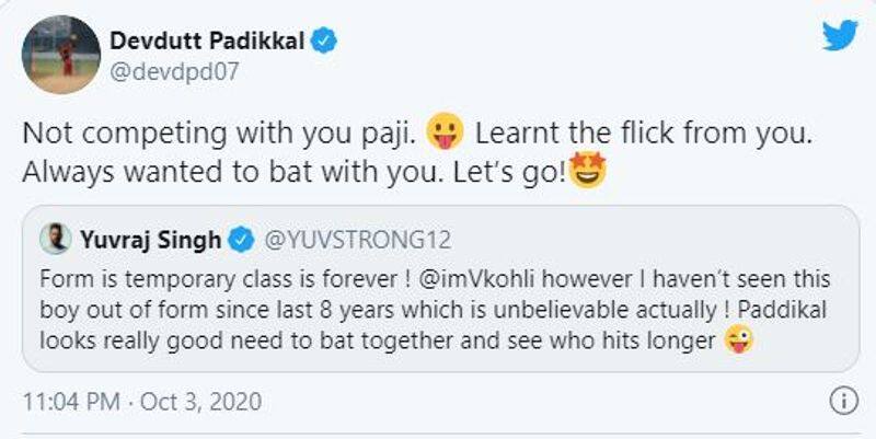 IPL 2020: Devdutt Padikkal gives an impressive reply at Yuvraj Singh's Tweet-shl