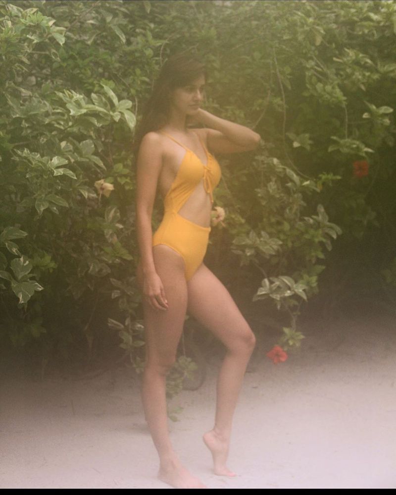 disha patani raise heat on netizens with yellow swim soot arj
