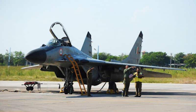 MiG-29Twin engine, single seater air superiority fighter aircraft of Russian origin capable of attaining max. speed of 2445 km per hour (Mach-2.3). It has a combat ceiling of 17 km. It carries a 30 mm cannon alongwith four R-60 close combat and two R-27 R medium range radar guided missiles.