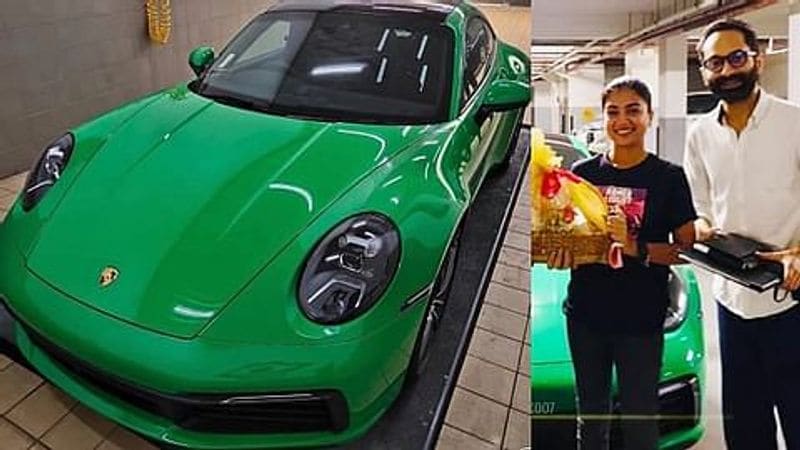 Fahadh Faasil and actress Nazria Nazim with their new Porsche 911 Carrera