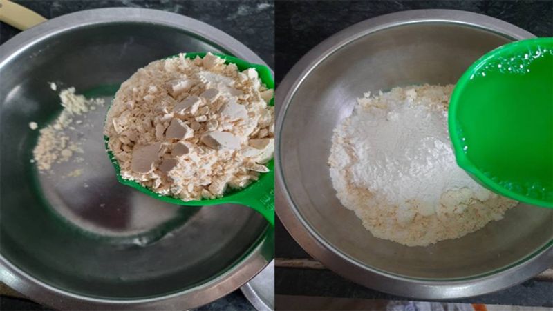 सबसे पहले आप एक बर्तन में बेसन और मैदा डालें। अब इसमे पानी डालकर अच्छे से मिक्स करें। बैटर ऐसा बनाएं जिसमें लम्स या गुठलियां ना पड़ी हो।