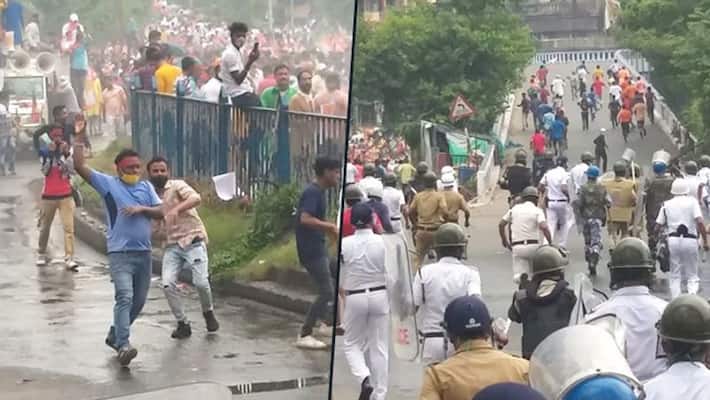 Violent clash erupts between West Bengal Police and BJP workers during protest march-dbr Violent clash erupts between West Bengal Police and BJP workers during protest march-dbr