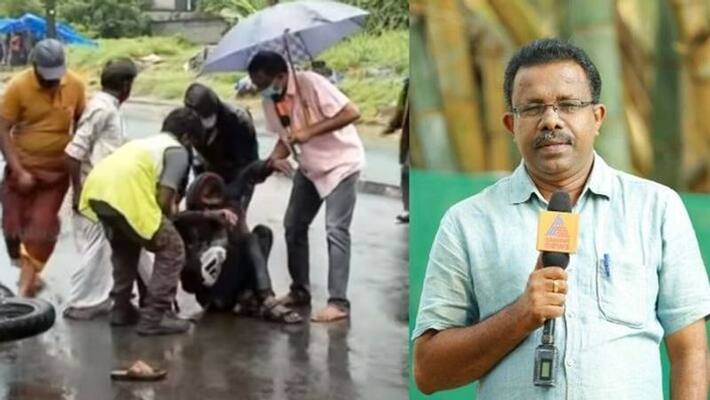Asianet News Correspondent helps accident victim during live reporting Asianet News Correspondent helps accident victim during live reporting
